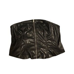 Black Faux Leather Zip Up Top